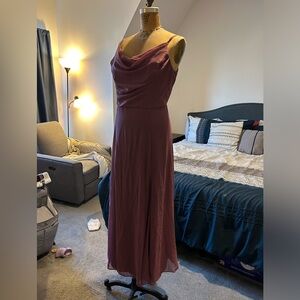 David’s bridal mauve pink cowl neck A Line gown